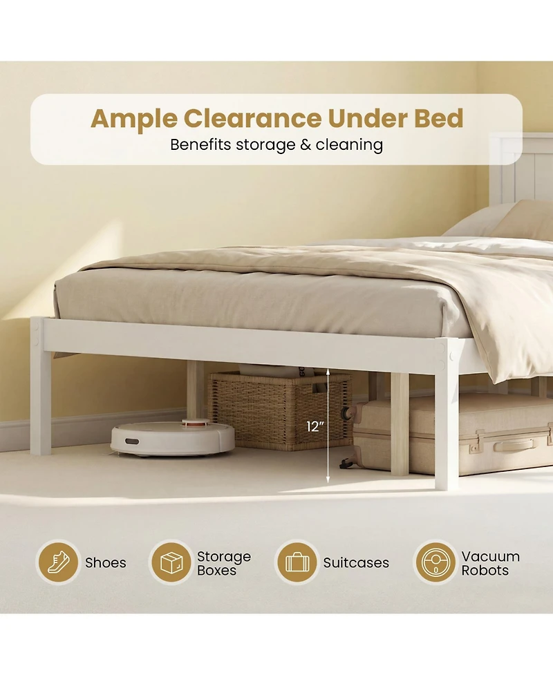 Slickblue Wooden Platform Bed Frame with Headboard and Slat Support