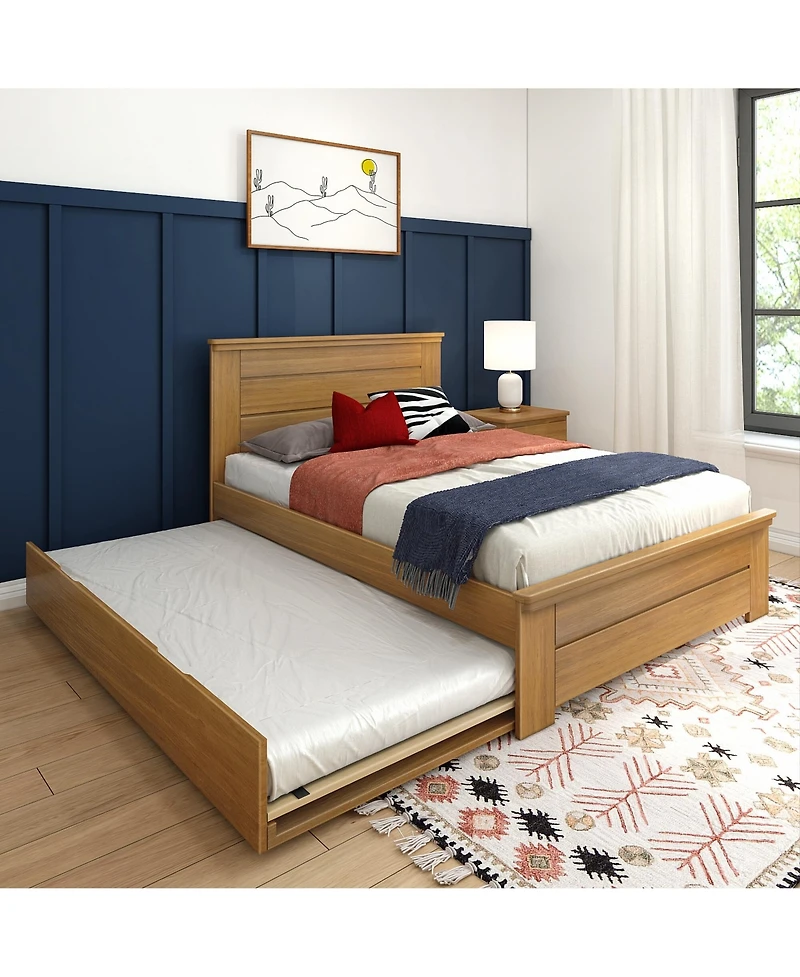 Max and Lily Full Size Bed Frame with Trundle, Solid Wood Platform Bed