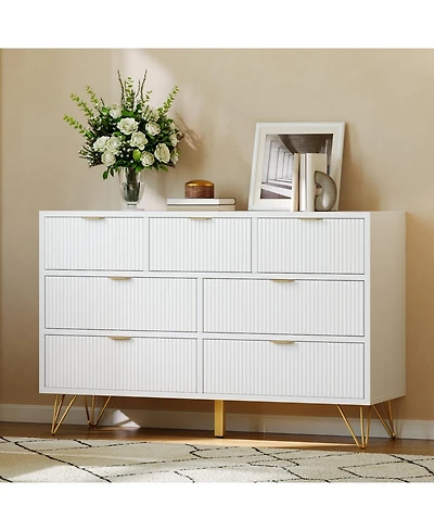 gaomon 7-Drawer Dresser for Bedroom, 47.2" Wide Modern Wooden Chest with Metal Legs and Handles