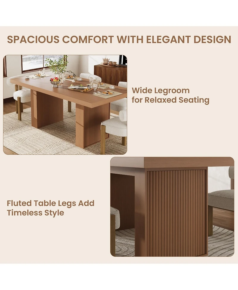 homfan 70.8 Dining Table for 6–10, Modern Wood Table with Storage and Fluted Legs