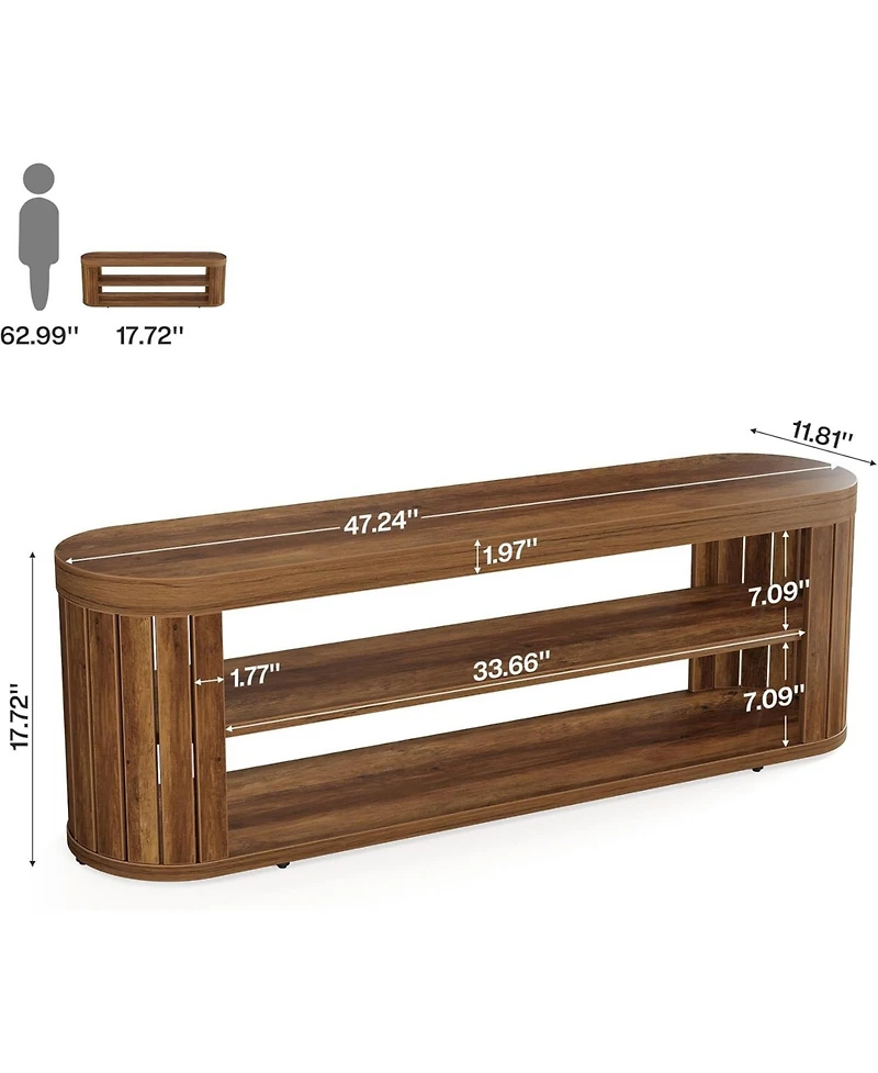 Tribesigns 47.2" Wooden Entryway Bench with 2-Tier Shoe Storage, Farmhouse Dining Bench with Adjustable Foot Pads