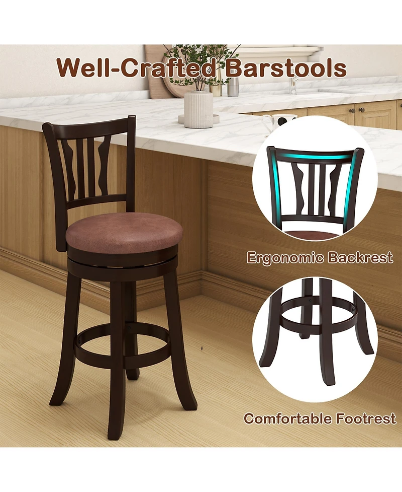 Slickblue Set of 2 Counter Height Bar Stools with Swivel Seat, Back Support and Wooden Frame
