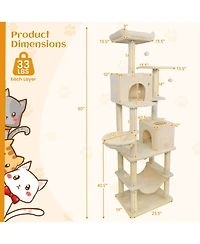 Cozito Cat Tree 80 inch Tall with 2 Large Condos and Dangling Toys