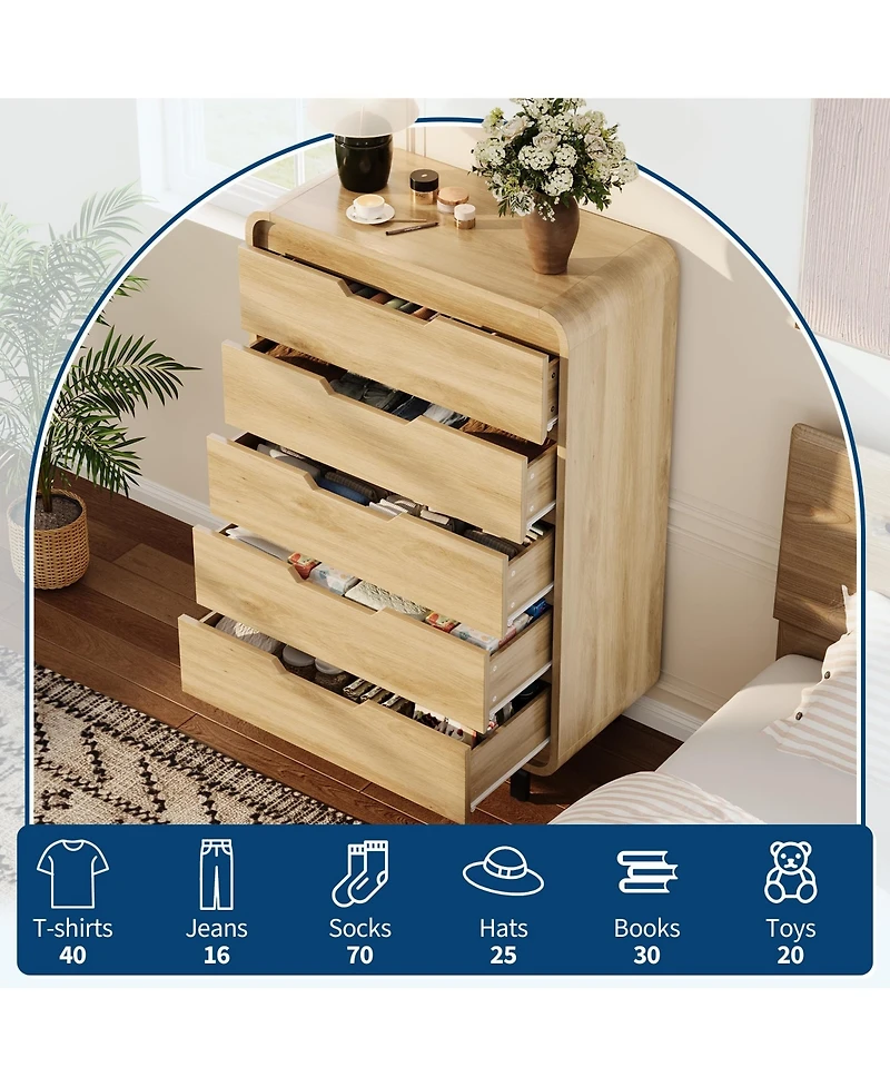 gaomon 48" Tall 5 Drawer Wood Dresser with Handleless and Detachable Legs, Modern Storage Chest