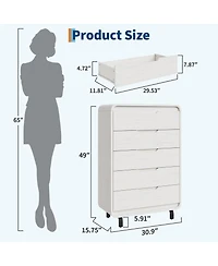 gaomon 48" Tall 5 Drawer Wood Dresser with Handleless and Detachable Legs, Modern Storage Chest