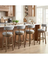 Slickblue Linen Fabric Swivel Bar Stools Set of 2 with Back Support for Kitchen and Dining Area