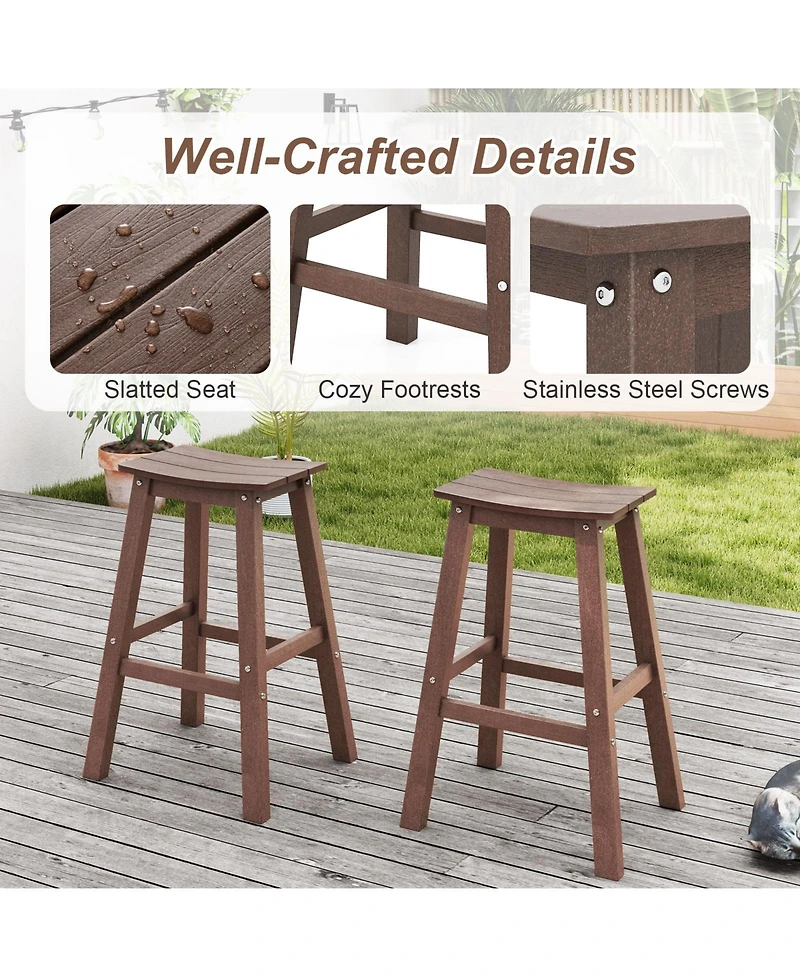 Slickblue Set of 2 Hdpe Outdoor Bar Stools, Armless Saddle Seat Patio Counter Height Chairs