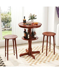 Slickblue Round High Top Bar Table 2 Tier with Storage Shelf, Pedestal Base for Home Bar and Kitchen-Espresso