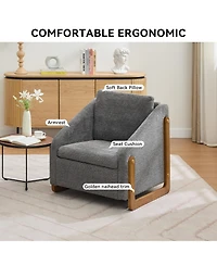 Rainsken Modern Accent Chair, Chenille Fabric Upholstered Armchair with Wooden Side Frame and Golden Nailhead Trim for Living Room, Set of 1