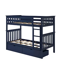 Max and Lily Solid Wood Twin over Bunk Bed for Kids with Underbed Storage Drawers