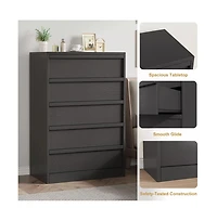 gaomon 5 Drawer Modern Handleless Dresser, 43" Tall Wooden Storage Organizer for Bedroom Living Room Nursery