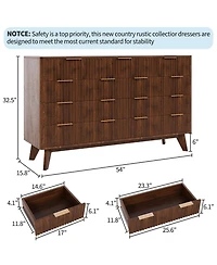 gaomon 54" Fluted 9 Drawer Wood Dresser with Metal Handles and Curved Profile, Modern Tv Stand