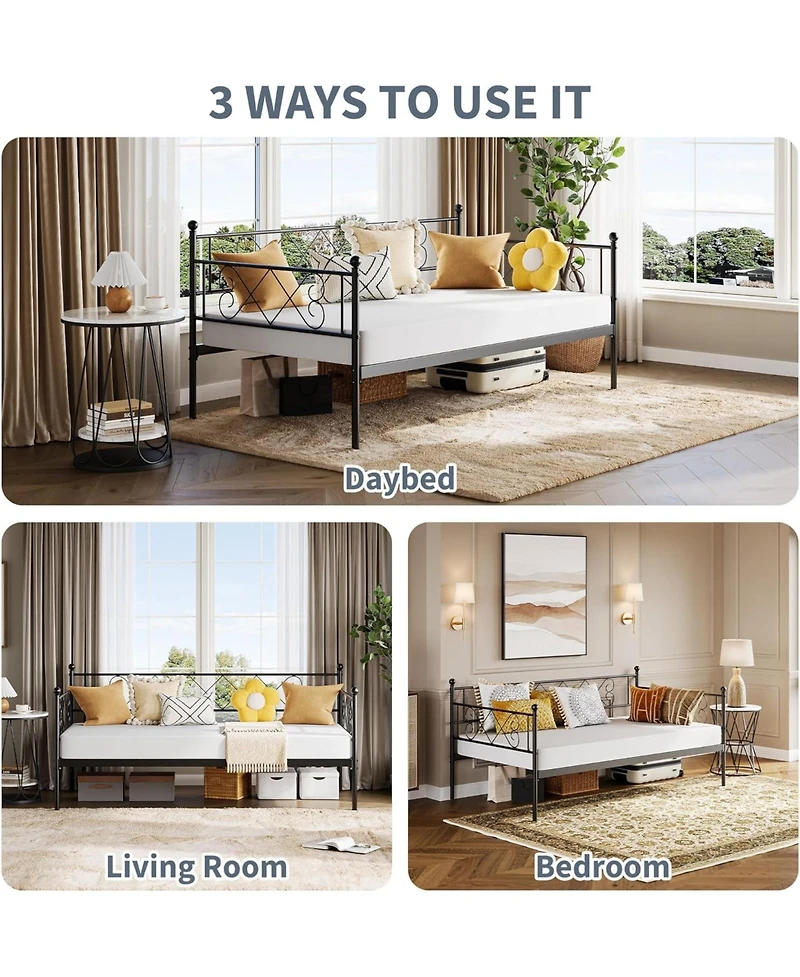 gaomon Twin Heart-Shaped Metal Daybed with Trundle, Heavy-Duty Steel Slat Support. Convertible Sofa Bed for Living/Bedroom/Guest Room
