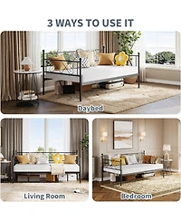 gaomon Twin Heart-Shaped Metal Daybed with Trundle, Heavy-Duty Steel Slat Support. Convertible Sofa Bed for Living/Bedroom/Guest Room