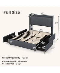 Slickblue Platform Bed Frame with Led Lighting and Usb Charging Station, Bedroom Furniture