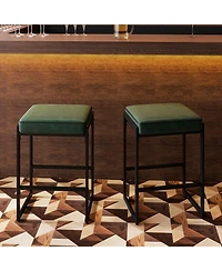 Slickblue Modern Bar Stools Set of 2 Counter Height with Faux Leather Seat for Kitchen and Dining