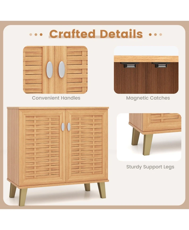 Gouun 2-Door 4-Tier Shoe Cabinet with Ventilated Woven Doors and Anti-Tip Kit