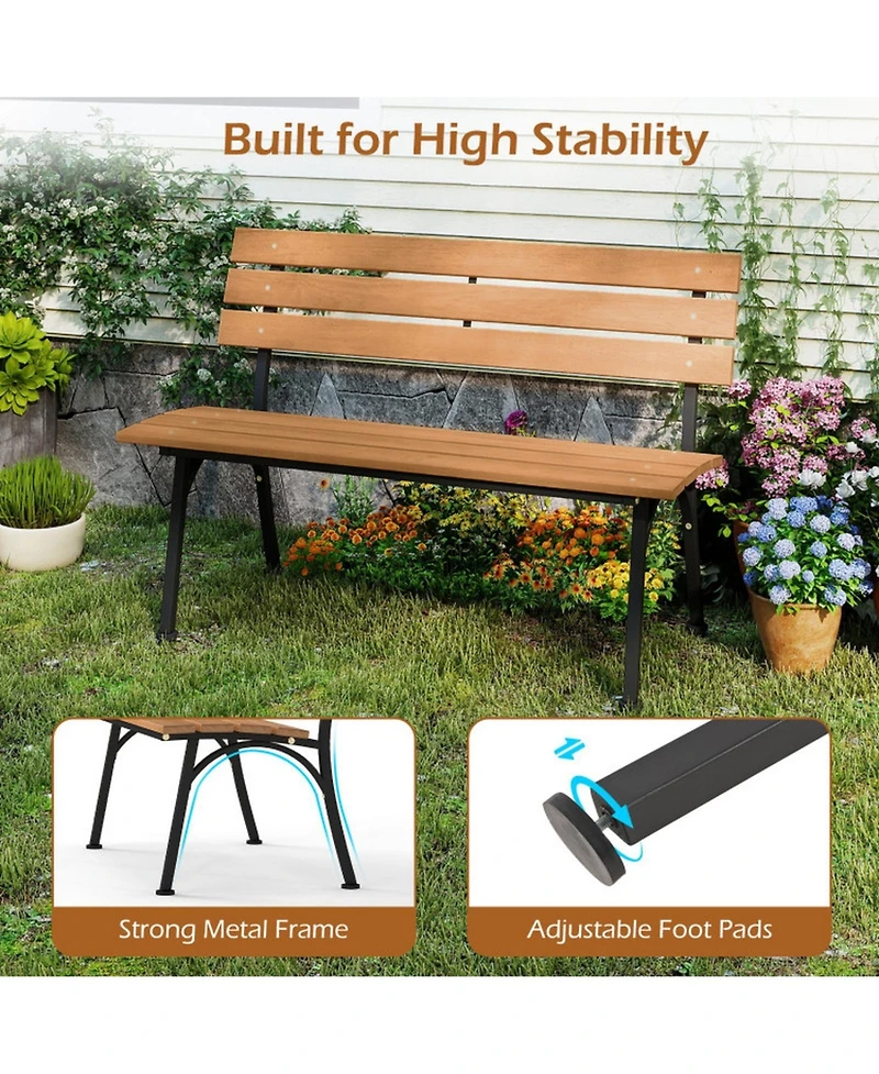 Gouun 47 in Outdoor Acacia Wood Bench with Slatted Seat and Metal Frame