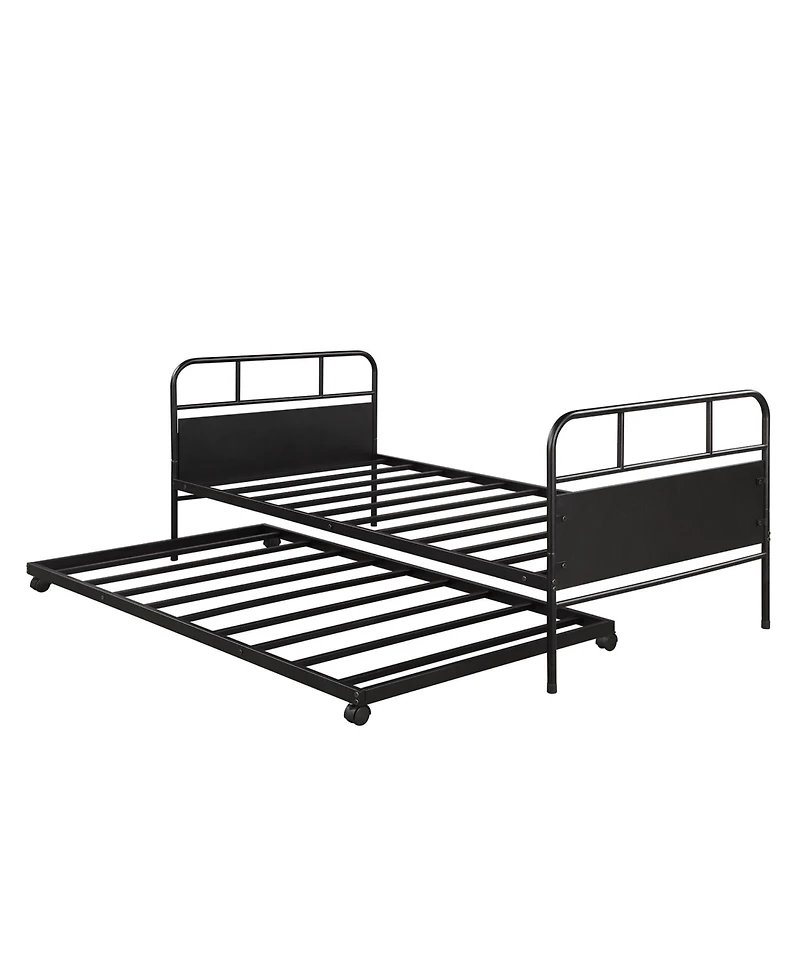Rainsken Daybed with Trundle, Twin Size Metal Platform Bed Frame Built-in Casters, Heavy-Duty Sofa Bed for Living Room and Bedroom