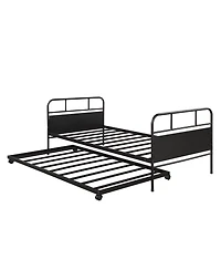 Rainsken Daybed with Trundle, Twin Size Metal Platform Bed Frame Built-in Casters, Heavy-Duty Sofa Bed for Living Room and Bedroom