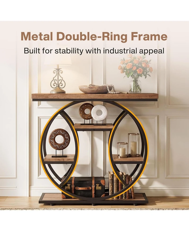 Tribesigns 41.3" Console Table, 4-Tier Media Console with Circle Metal Frame, Industrial Sofa Table