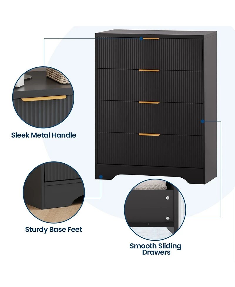 gaomon Fluted 4 Drawer Dresser for Bedroom, 38.6" Tall Modern Chest with Handles Wood Storage Cabinet