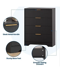 gaomon Fluted 4 Drawer Dresser for Bedroom, 38.6" Tall Modern Chest with Handles Wood Storage Cabinet