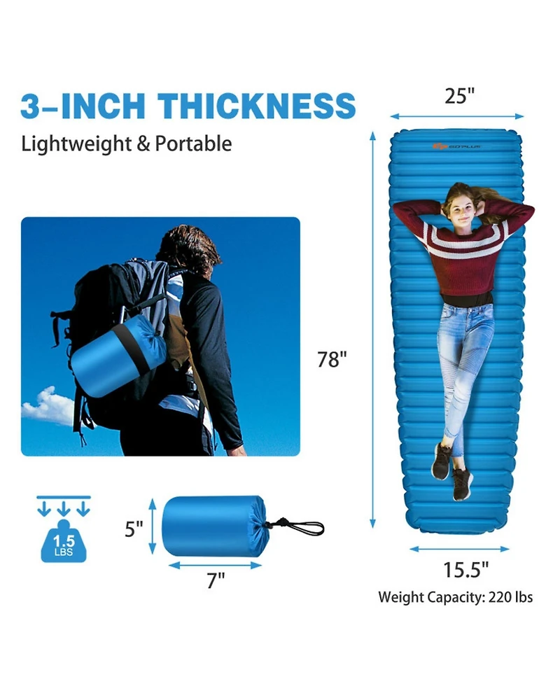 Gouun Inflatable Waterproof Camping Sleeping Pad with 3 Inch Thick Cushion