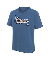 Nike Big Boys and Girls Blue Milwaukee Brewers 2026 City Connect Wordmark T-Shirt
