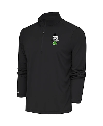 Antigua Men's Charcoal Philadelphia 76ers Shamrock Tribute Quarter-Zip Pullover Top