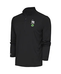 Antigua Men's Charcoal Philadelphia 76ers Shamrock Tribute Quarter-Zip Pullover Top