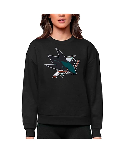 Antigua Women's Black San Jose Sharks Primary Logo Team Victory Crewneck Pullover Sweatshirt