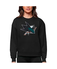 Antigua Women's Black San Jose Sharks Primary Logo Team Victory Crewneck Pullover Sweatshirt