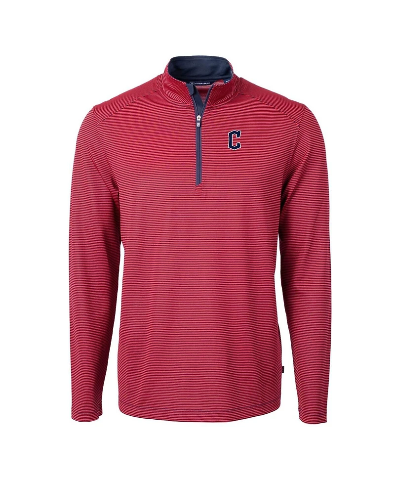 Cutter & Buck Men's Red/Navy Cleveland Guardians Virtue Eco Pique Micro Stripe Quarter-Zip Pullover Top