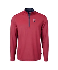 Cutter & Buck Men's Red/Navy Cleveland Guardians Virtue Eco Pique Micro Stripe Quarter-Zip Pullover Top