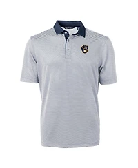 Cutter & Buck Men's Navy/White Milwaukee Brewers Virtue Eco Pique Micro Stripe Polo Shirt