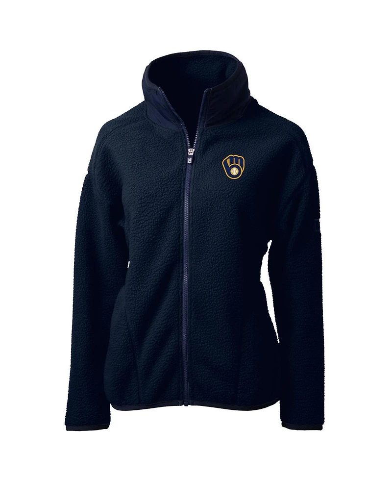 Cutter & Buck Women's Navy Milwaukee Brewers Cascade Eco Sherpa Fleece Full-Zip Jacket