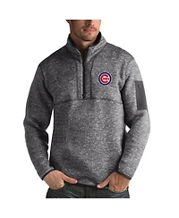 Antigua Men's Heathered Charcoal Chicago Cubs Fortune Half-Zip Sweater
