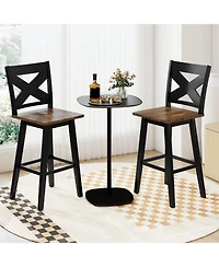 Slickblue Set of 2 Rubberwood Swivel Barstools with Backrest & Wide Seat