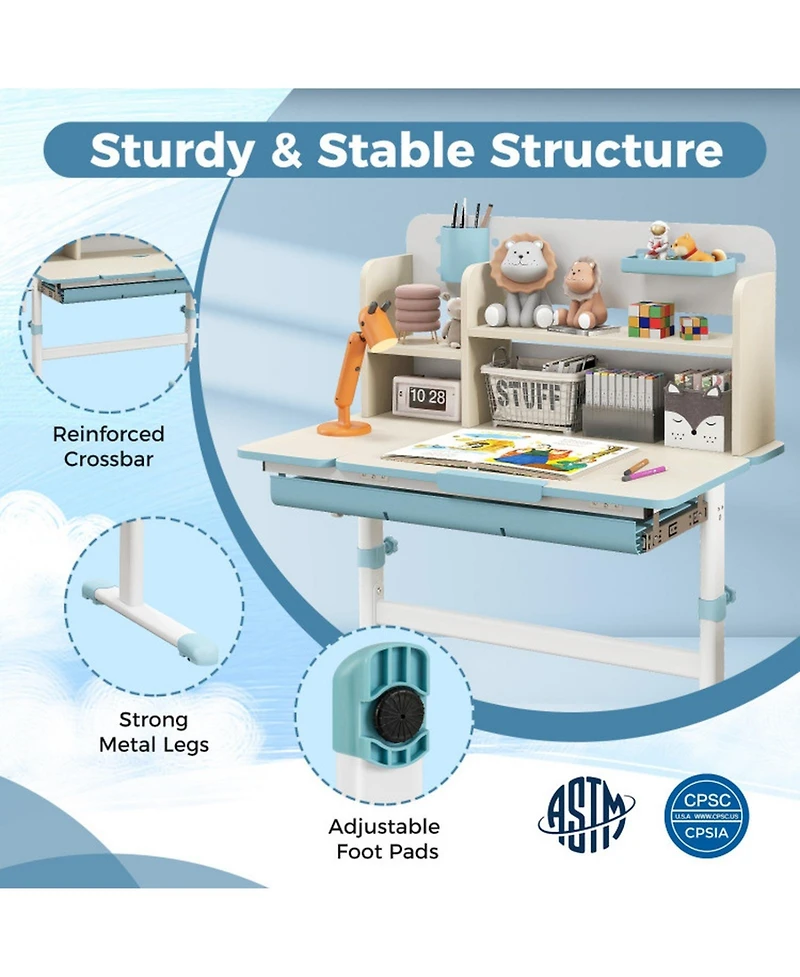 Gouun Kids Wood Rolling Folding Computer Standing Desk with Drawers