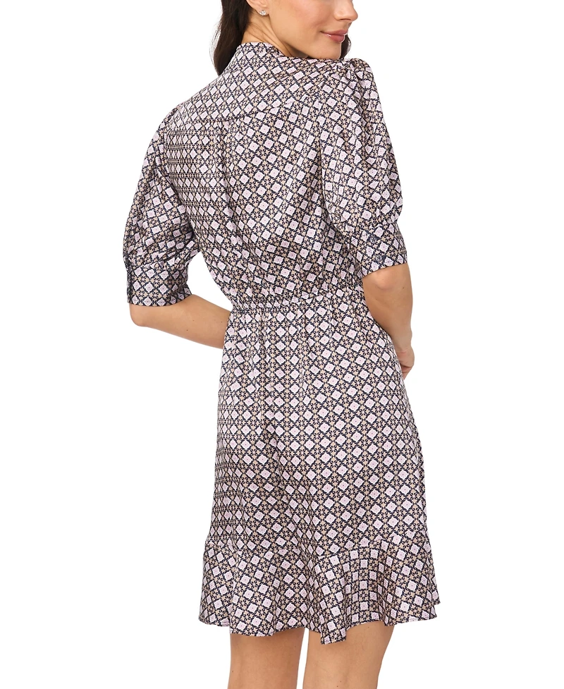 CeCe Women's Open Collar Ruffle Detail Wrap Dress