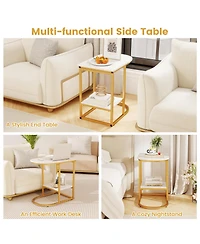 Gymax 2PCS C-Shaped Side Table Compact 2-tier Storage End for Small Space