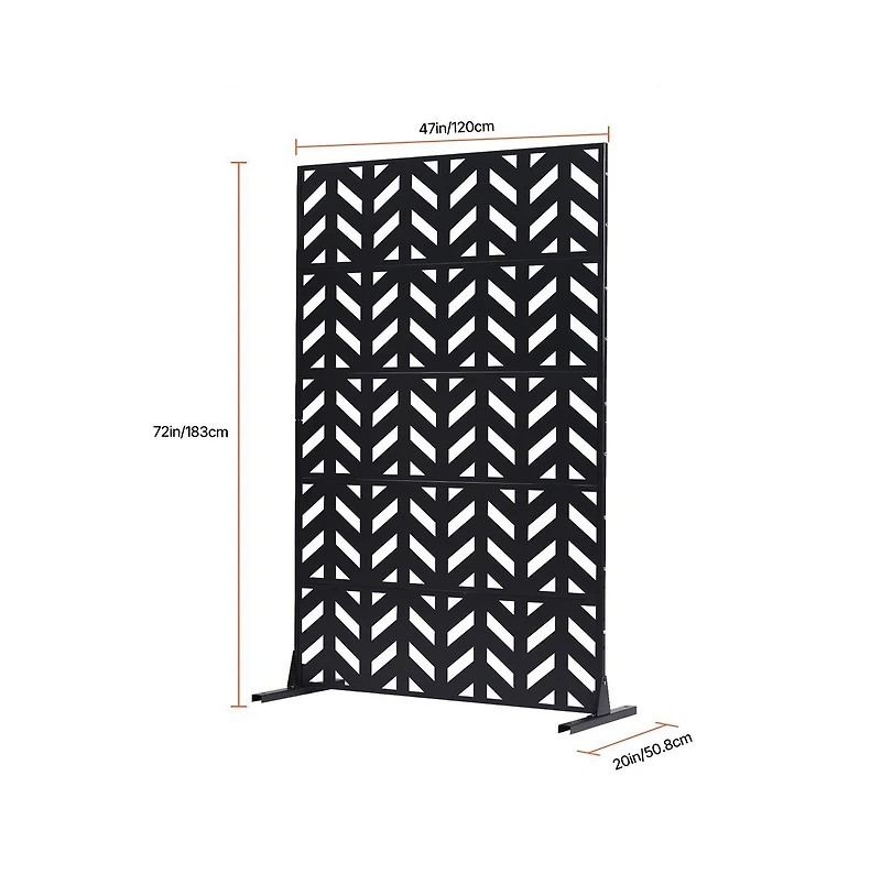 Sugift 47 x 72 in Freestanding 5-Panel Metal Privacy Screen, Steel Outdoor Divider with Stand for Balcony Patio Garden