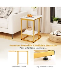 Gymax C-Shaped Side Table Compact 2-tier Storage End for Small Space