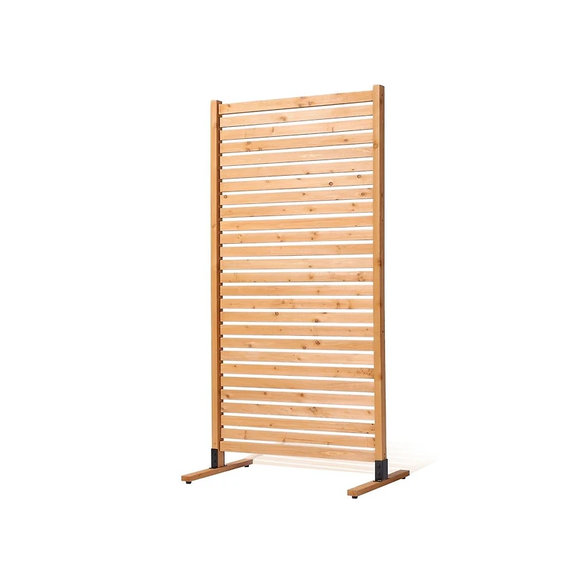 Sugift 36 x 76 in Freestanding Wood Privacy Screen, Decorative Wood Panel with Ground Stake for Patio Yard Garden