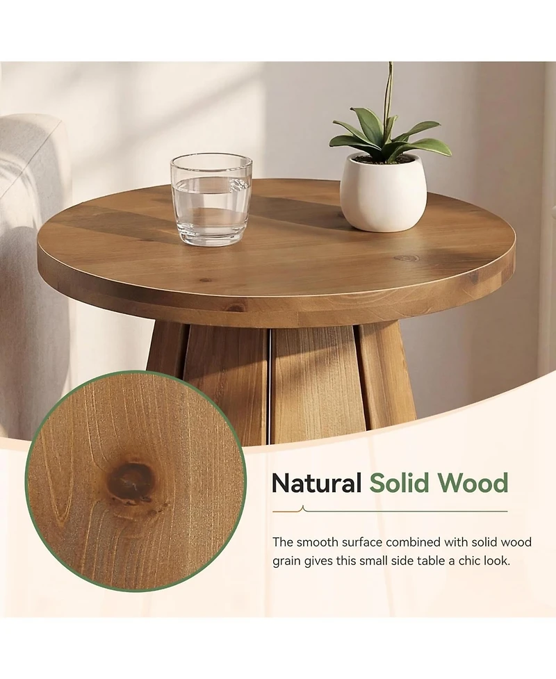 Tribesigns 20" Solid Wood End Table, Round Side Table with Splayed Base, Farmhouse Nightstand Accent Table