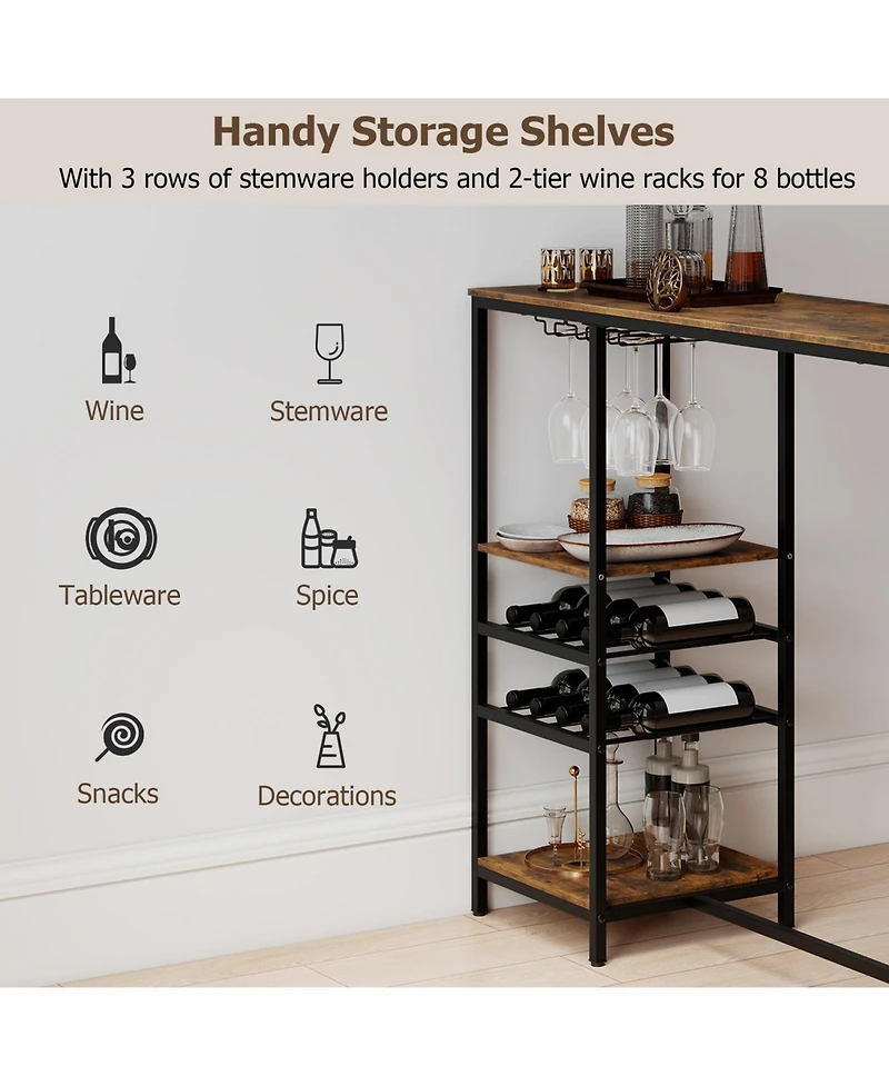 Slickblue Long Bar Table with Storage Shelves, Bar Height Dining Table for Kitchen and Dining Area