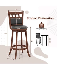 Slickblue Counter Height Wooden Swivel Bar Stools Set of 2, Faux Leather Upholstered Chairs