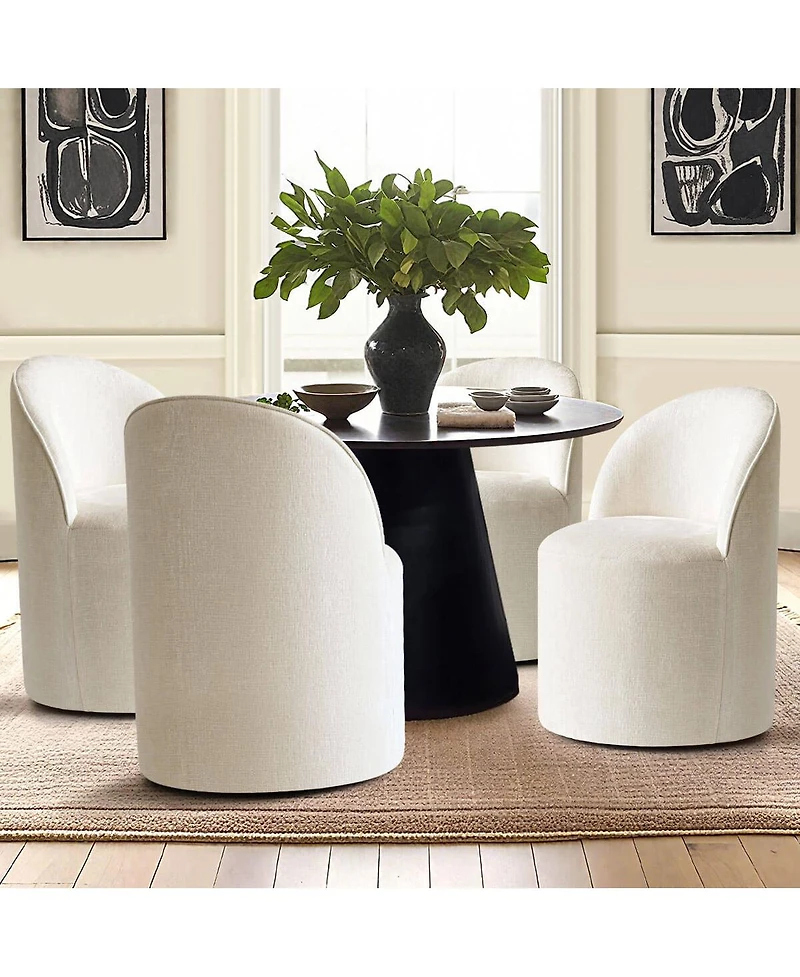 Maison Boucle Set of 2 Rolling Chenille Barrel Dining Chairs with Casters