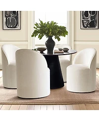 Maison Boucle Set of 2 Rolling Chenille Barrel Dining Chairs with Casters